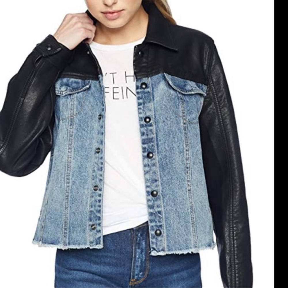 BLANK NYC FAUX LEATHER DENIM MOTO JACKET